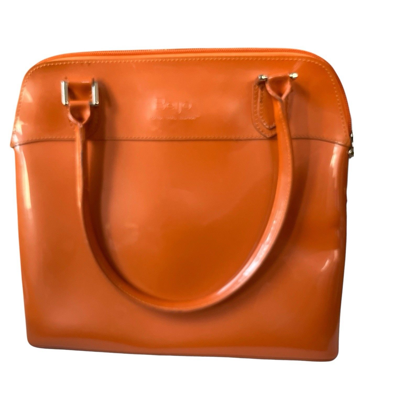 Beijo Patent Leather Shoulder Bag Orange Double Handle 10-1/2 X 9-1/2 X 3-1/2"